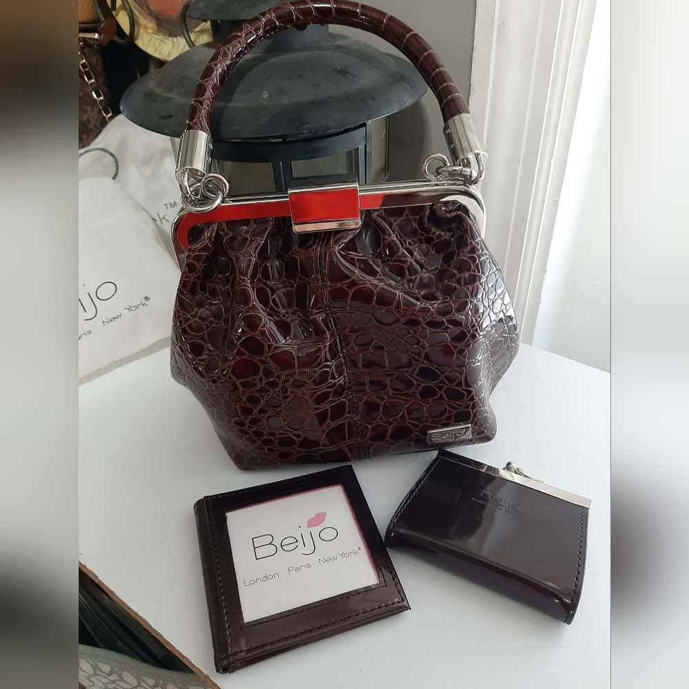BEIJO COUTURE Y2K Croc-Embossed Top-Handle Satchel & Wallet 5 Pc Set